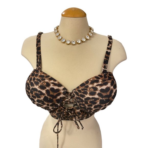 SHEIN Bikini Top Sz 2XL Leopard Print With Straps or Bandeau Front Lacing - Picture 5 of 11